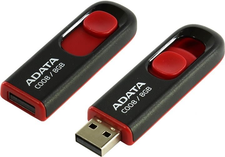 MEMORIA USB ADATA 8GB C008 NEGRO-ROJO